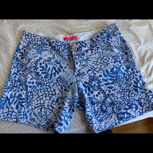 Lilly Pulitzer pink and blue sea print shorts
